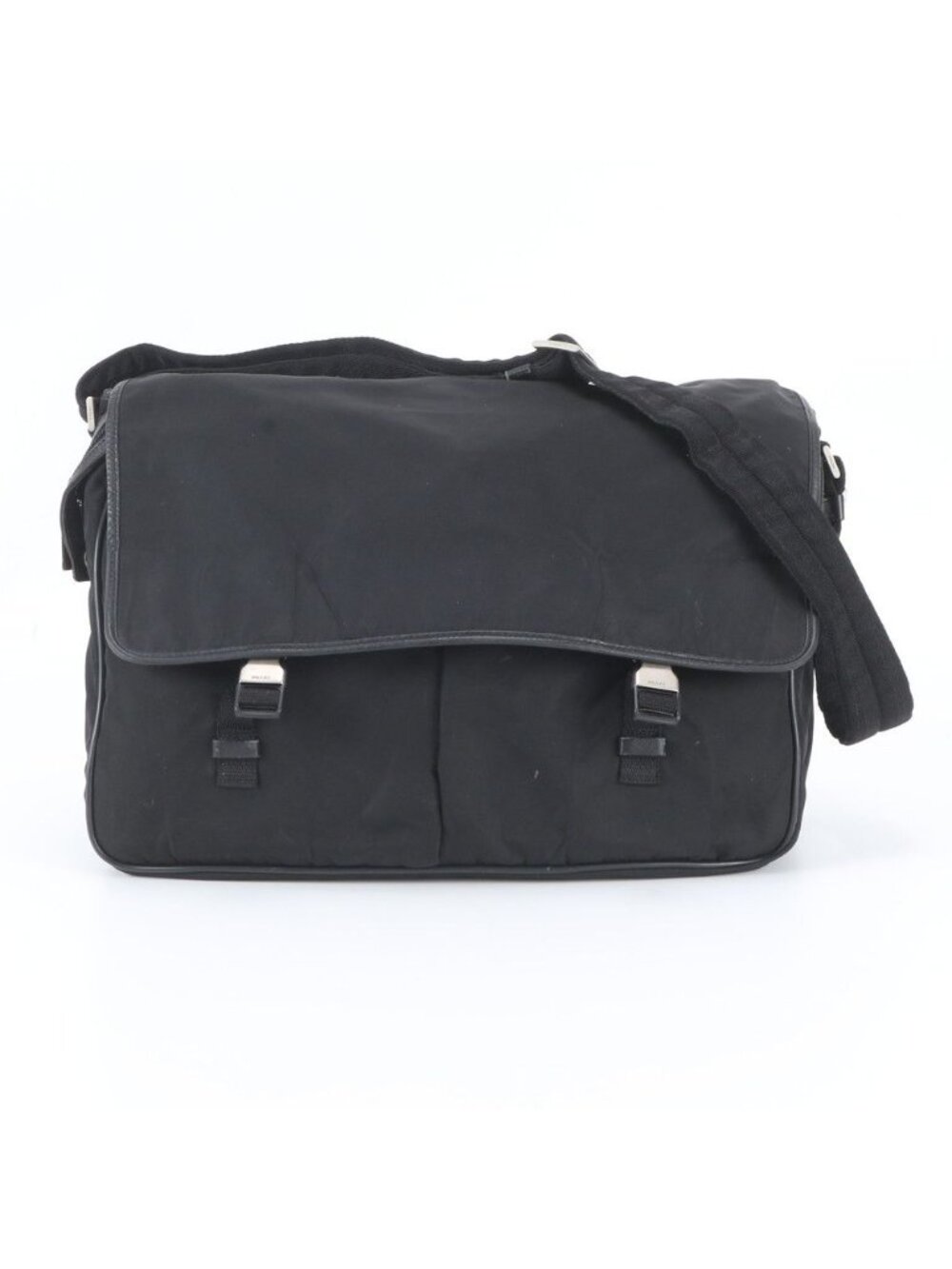 Prada Tessuto Nylon Triangle Logo Leather Shoulder Bag Crossbody Black